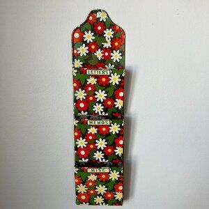 Retro 70s Flower Power 3 Tier Mail Bills Wall Organizer Hanging Decor
